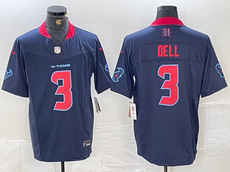 Men Houston Texans #3 Dell Blue Three generations 2025 Nike Limited NFL Jersey style 1->houston texans->NFL Jersey